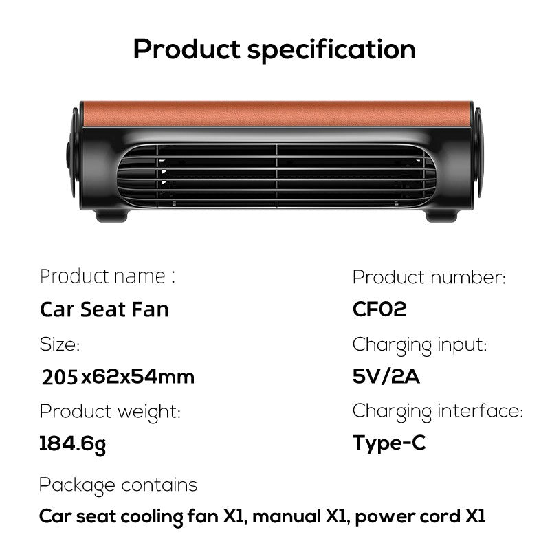 Vissko Portable Car Seat Fan for Front Rear Seat Passenge USB Powered Headrest Cooling Air Fan Adjustable Strap Car Interior Fan