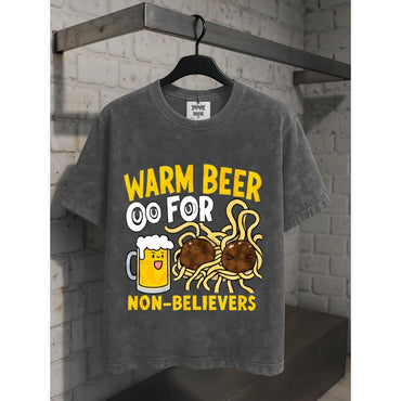 Men's Washed T-Shirt Black Warm Beer for Non-Believers Halloween Spider Beer Print High Quality 100% Cotton 230g