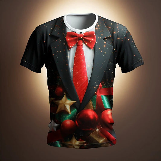 2025 Christmas Men's T-shirt Clothing Fashion Christmas Tree Graphic Print T-shirts New Large Size Short Sleeve T Shirt For Men