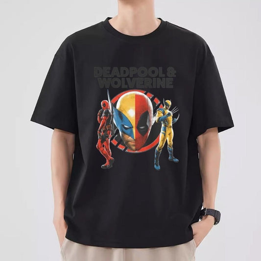 MINISO Deadpool Wolverine T Shirt Men Couple Combination Clothes Short Sleeve Collar Fashion T-shirt Man Cool Cotton Unisex Tops