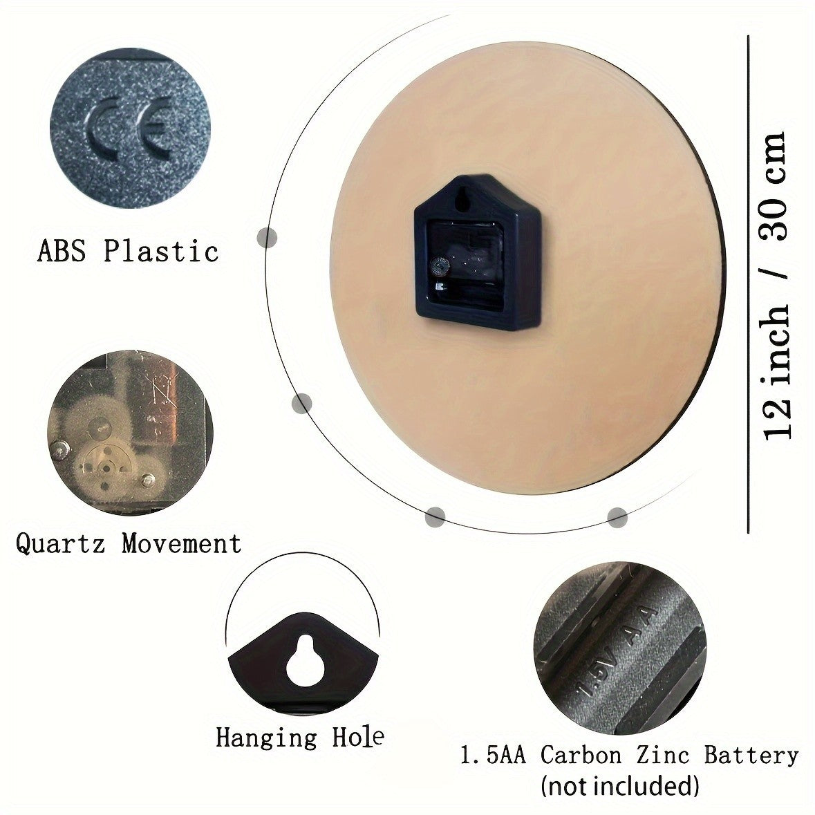 Silent Non-Ticking Pool Table Design Wall Clock - Creative Billiard Balls & Cue Stick Numbers 1-12, Wooden Frame, - Home Offic