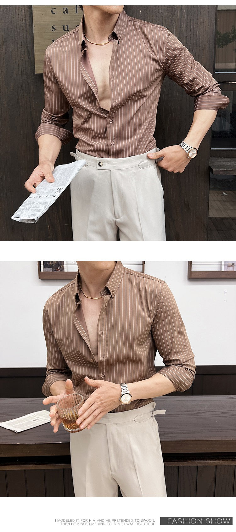 Striped Shirts for Men High-quality 2025 Autumn New Solid Business Casual Long Sleeved Elastic Slim Fit Dress Shirt Men Clothing