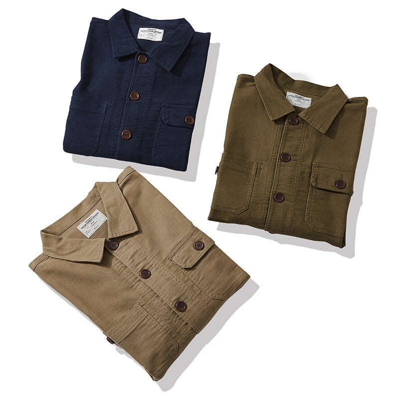 Autumn and Winter New OKONKWO Moleskin Heavyweight Retro French Workwear Jacket Multi Bag Men's Coats American Vintage