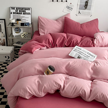 3-piece double color duvet cover + pillowcase, bedding set, soft and breathable bedroom or guest room (without core)