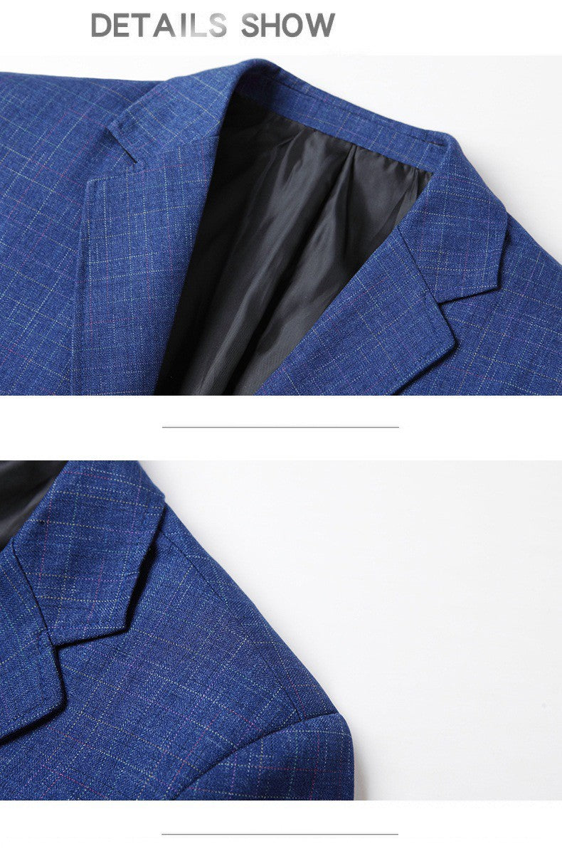 2025 Spring Autumn New Blue Checkered Non-iron Suit Jackets for Men,black Light Business Casual Men Blazer Slim Fit, Asian Size