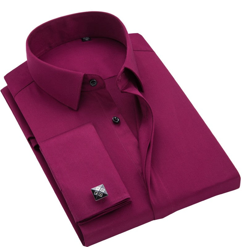 Men's French cufflinks shirt, men's long sleeves, high-end feeling, bamboo fiber silky smooth no iron formal wear wedding spr