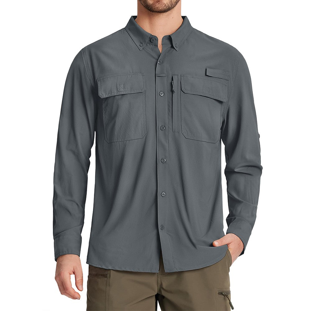 TACVASEN UPF 50+ Sun Protection Fishing Shirts Men's Quick Dry Long Sleeve Shirts Mesh Breathable Hiking Work Cargo Shirts
