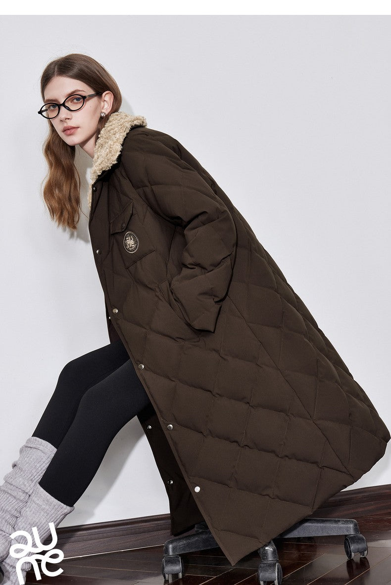 TOYOUTH Womens Down Coat 2024 Winter New Fur Collar Single Breasted Button Medium Thick Long Coat