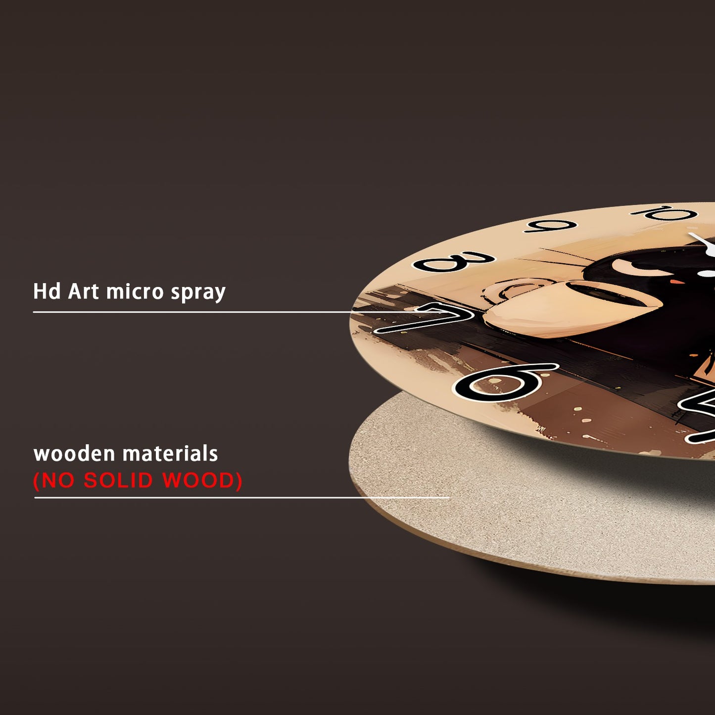 Retro Cute Black Cat Drinking Coffee Pattern Wooden Wall Clock Living Room Bedroom Kitchen Home Decoration Wall Clock Silent Quartz Clock Holiday Gift 10 Inches 12 Inches 14 Inches 16inch (Without Batteries)