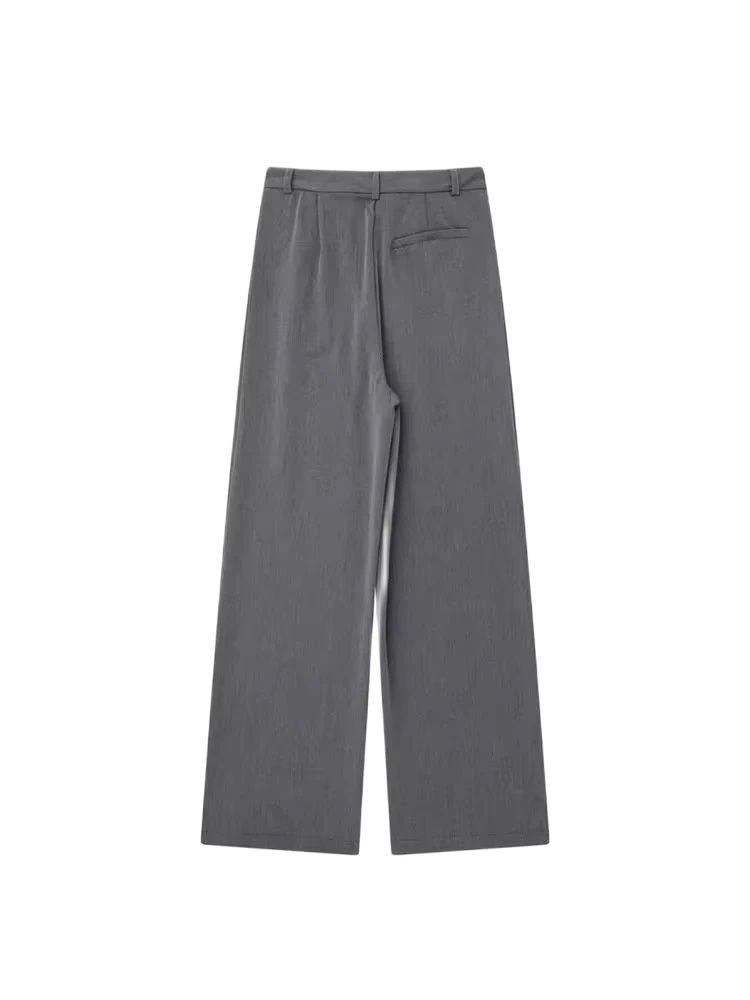 TRZA Women Fashion With Darts Front Pockets Wide Leg Pants Vintage High Waist Zi