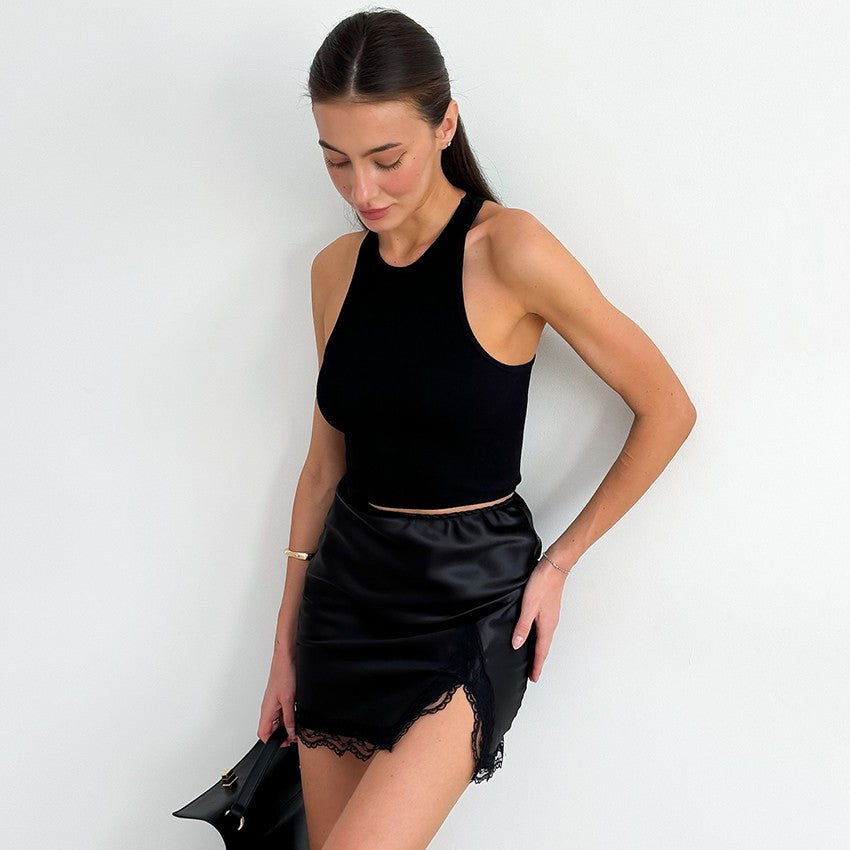 Linad Elegant Satin Embroidery Pencil Skirts Summer Sexy High Waist Split Mini S