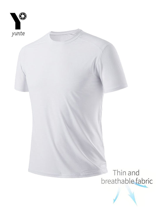 Round Neck T-Shirt 1 Piece White Ultra-Light Men's Quick Drying Breathable Sweat-Absorbent Shirt Suitable for Fitness Gym and Ru