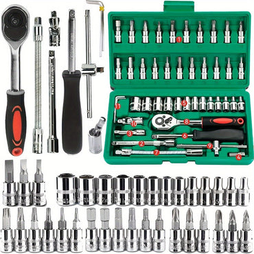 2025 New 46-piece Auto Repair Combination Ratchet Wrench Auto Maintenance Vehicle-mounted Socket Repair Set Tool Box