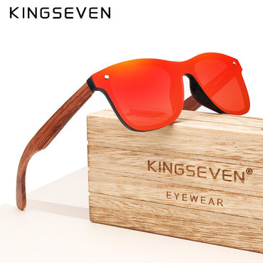 KINGSEVEN Polarized UV400 Vintage Sunglasses For Men Brand Wooden Flat Lens Square Frame Women Eye Protection Oculos Eyewear
