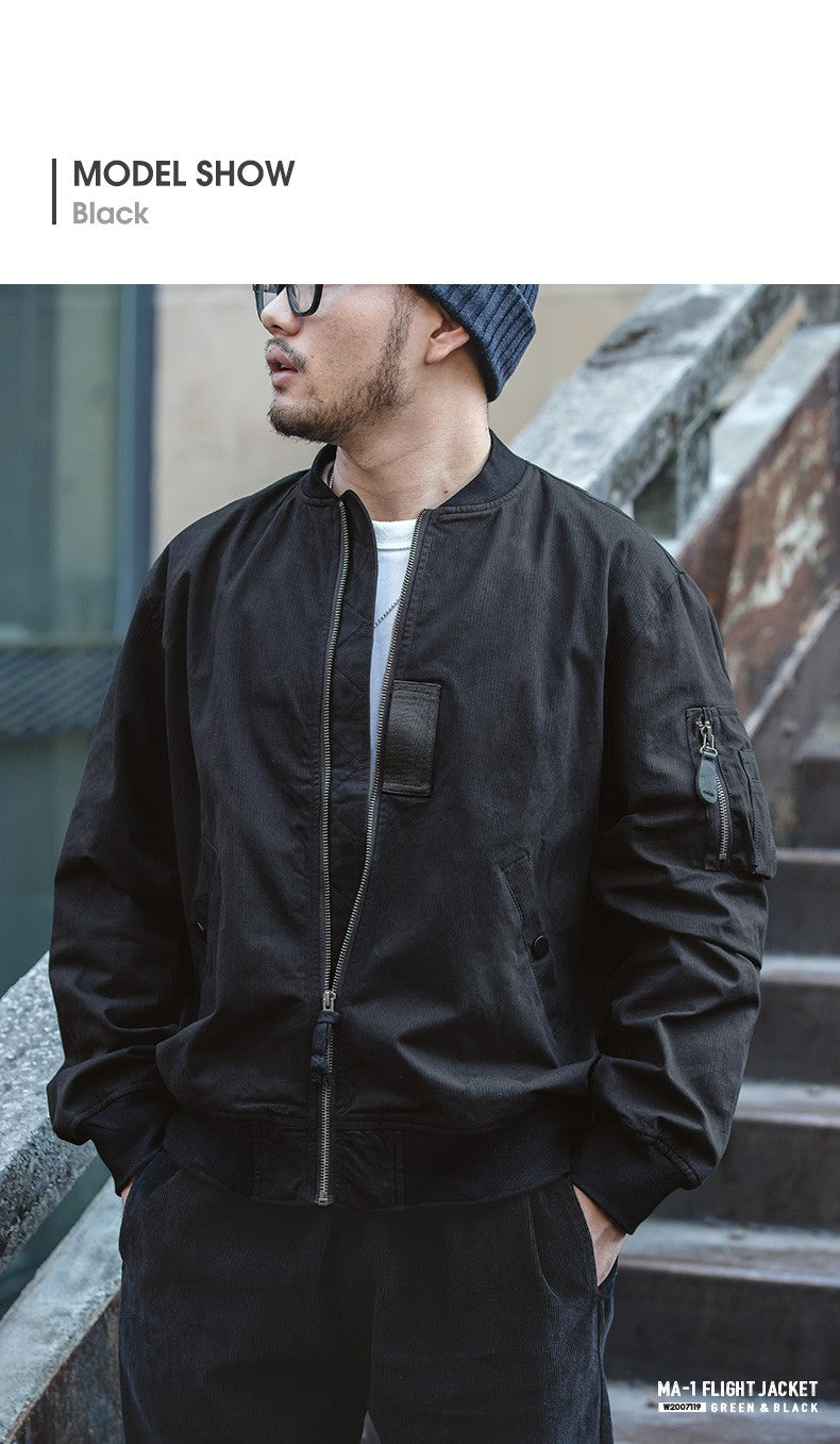 Maden Retro MA1 Bomber Flight Jackets Green Windproof Pilot Jacket Casual Motorcycle Baseball Coat for Men's Spring and Autumn