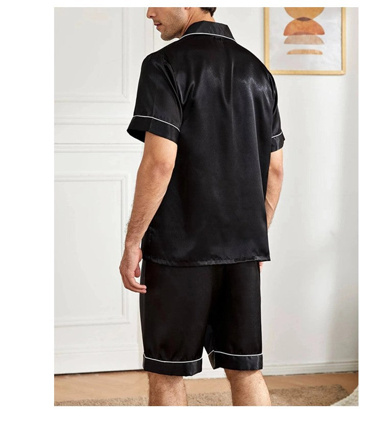 Men Satin Pajama Set Sleepwear for Man Summer Short Sleeve Button-Down Shirt & Shorts Pajamas 2 Piece Home Clothes Short Suit