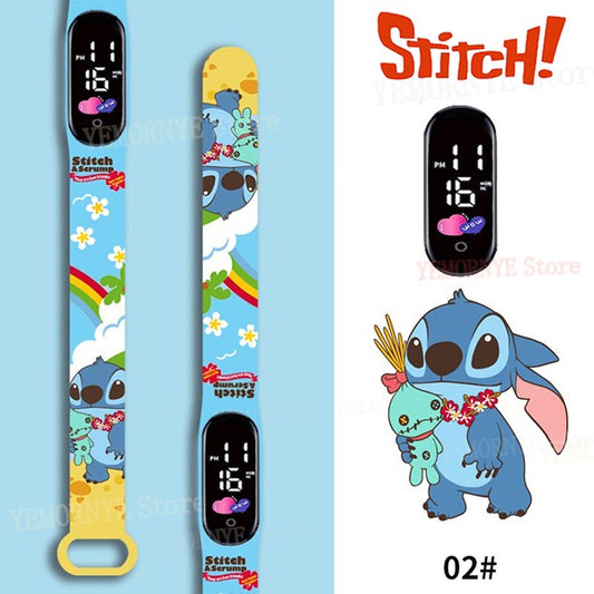 Disney Stitch Digital Kids' Watches Anime Figures LED Luminous Watch Touch Waterproof Electronic Sports Watch Kids Birthday Gift