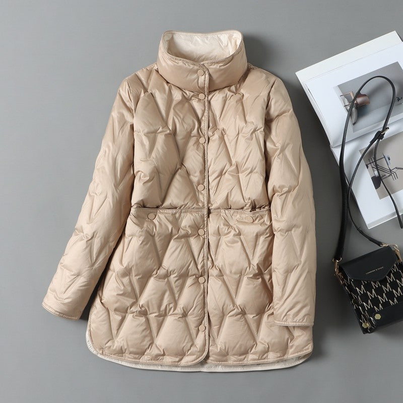 Lagabogy 2025 New Autumn Winter Women Ultralight White Duck Down Long Jacket Female Single-Breasted Double Sided Puffer Coat