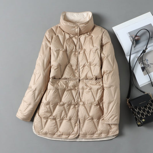 Lagabogy 2025 New Autumn Winter Women Ultralight White Duck Down Long Jacket Female Single-Breasted Double Sided Puffer Coat