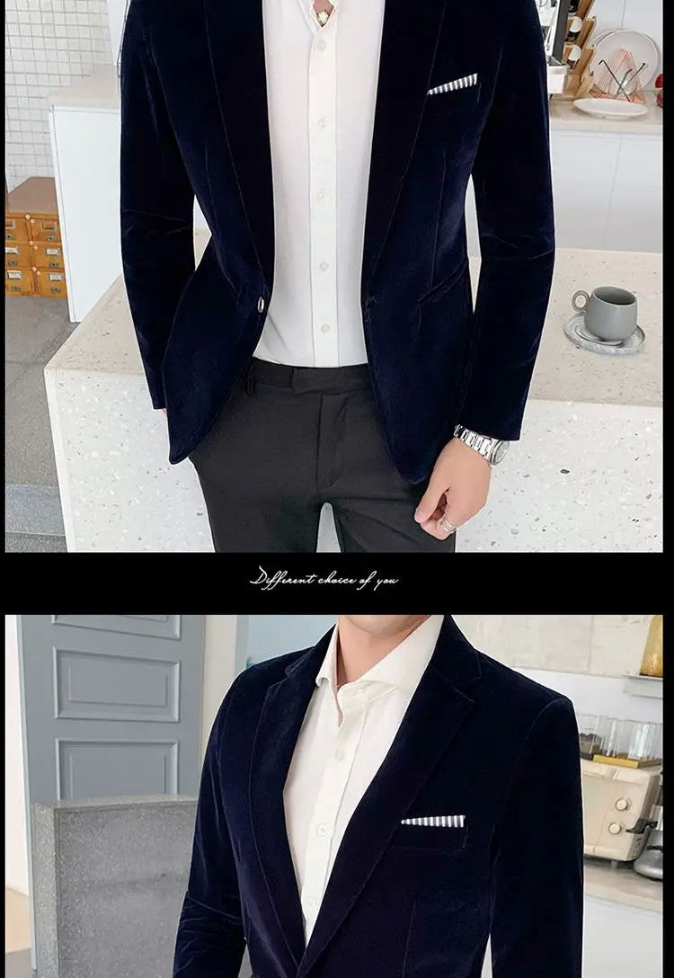 Mens Blazer Men's Fashion Business Corduroy Shirt Gentleman British Style Casual Slim-fit Wedding Work Mens Blazer Jacket 5XL