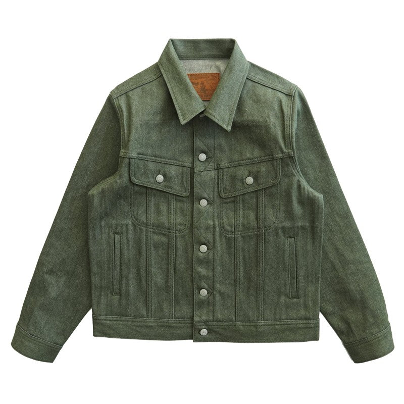 Sauce Zhan 540XX Mens Cusual Jacket Vulcanized green Selvedge Sanforized Denim Jacket 14 Oz Loose Fit