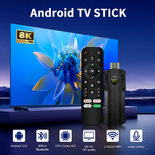 Smart TV Stick MX10 X1 4K Ultra 2GB 16GB WIFI Controle Remoto por Voz Android 13 para Streaming em 4K Box TV Fire Stick