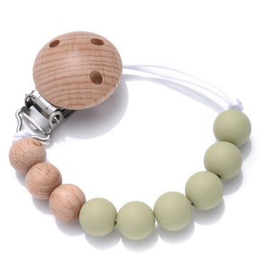 Handmade Beech Wood Baby Pacifier Chain Round Silicone Beads Infant Appease Soother Clips Anti-Drop Dummy Holder Nipple Clip