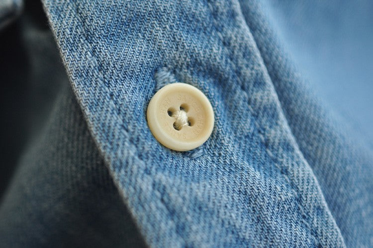 SauceZhan Chambray shirt men shirt long sleeve Denim Shirt Cotton Casual Wash Shirt Mens Dress Shirts Jeans Shirts Slim