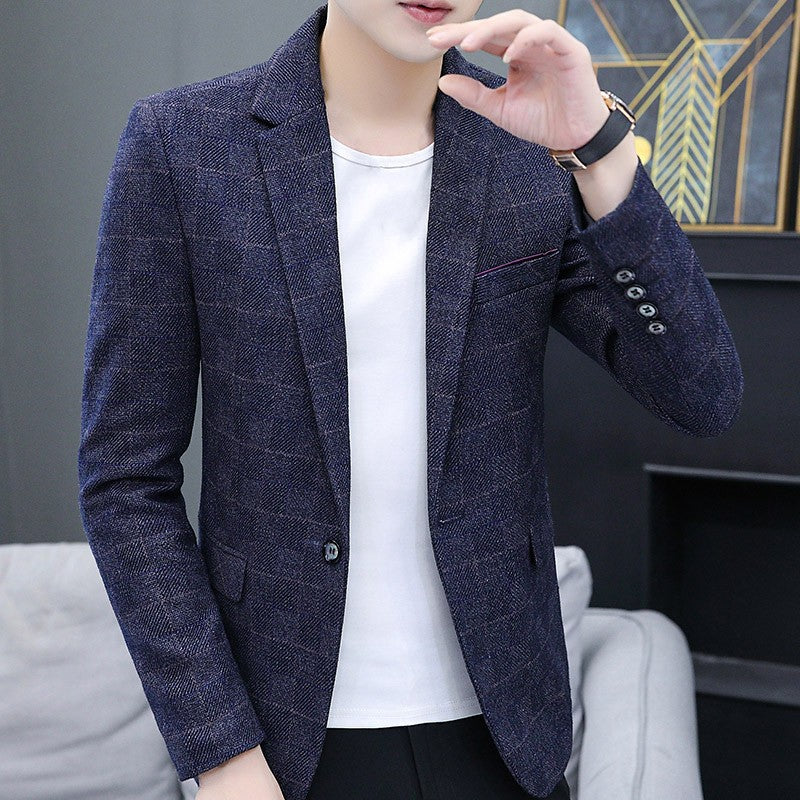 The 2025 autumn checkered suit jacket is a stylish, cool, casual, business and trendy Korean-style fitted suit jacket top