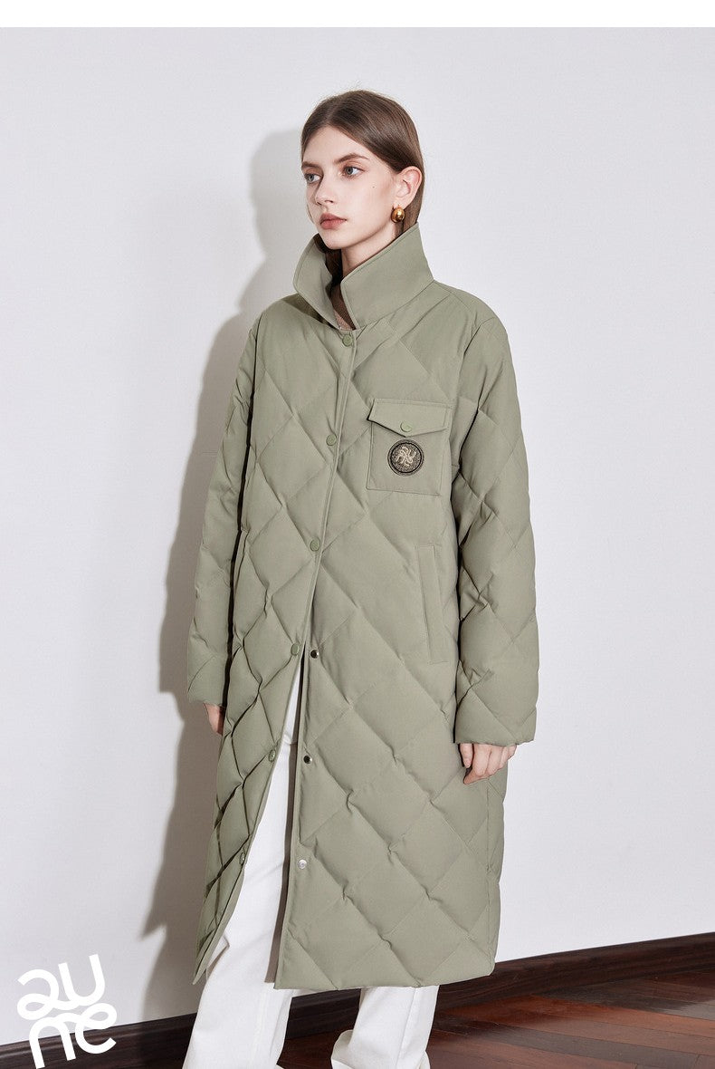 TOYOUTH Womens Down Coat 2024 Winter New Fur Collar Single Breasted Button Medium Thick Long Coat