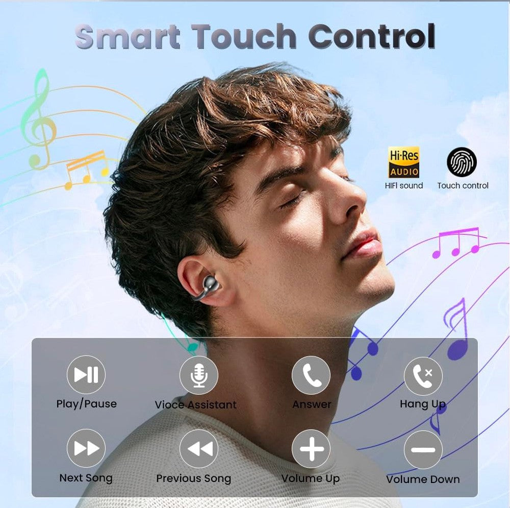 Open-Ear True Wireless Earbuds BT 5.4 OWS Earphone with 72H Play Time Long-Battery Life IP56 Waterproof Headphone for Sport Work
