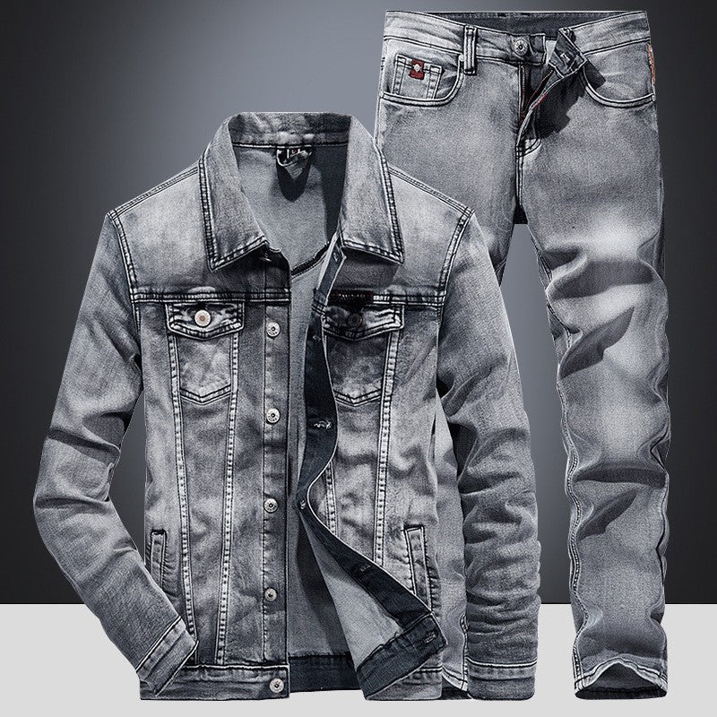 Sets Blue Jean Jackets Men's Fashion Multi Pockets Loose Casual Cotton Vintage Street Cowboy Coats Brand Clothes Denim Pants Men