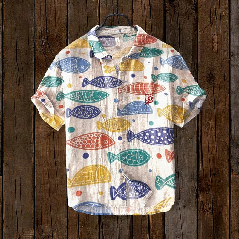 2024 New Men's Short Sleeve Shirt Animal Cat 3D Printed Men's Hawaiian Lapel Top Large Size Casual Comfortable Men's Shirt 5XL