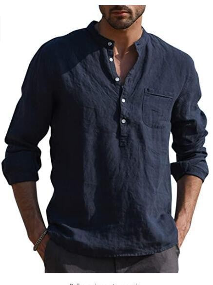 2025 Summer Hot Selling Men's Linen V-neck Long Sleeved Shirt Breathable Casual Beachwear, Business Casual Men's Clothing