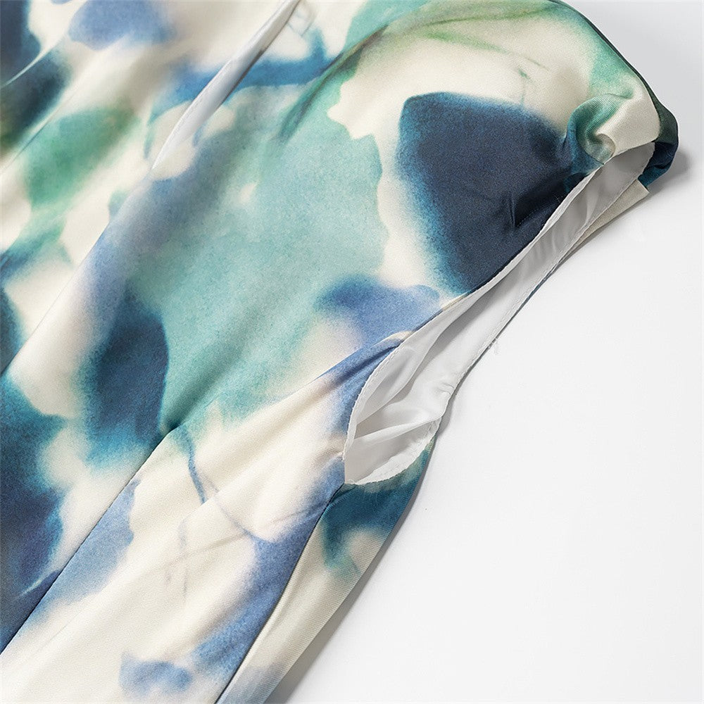 2025 Spring/Summer New Women's Fashion Style Retro Silk Texture Printed Slim Fit