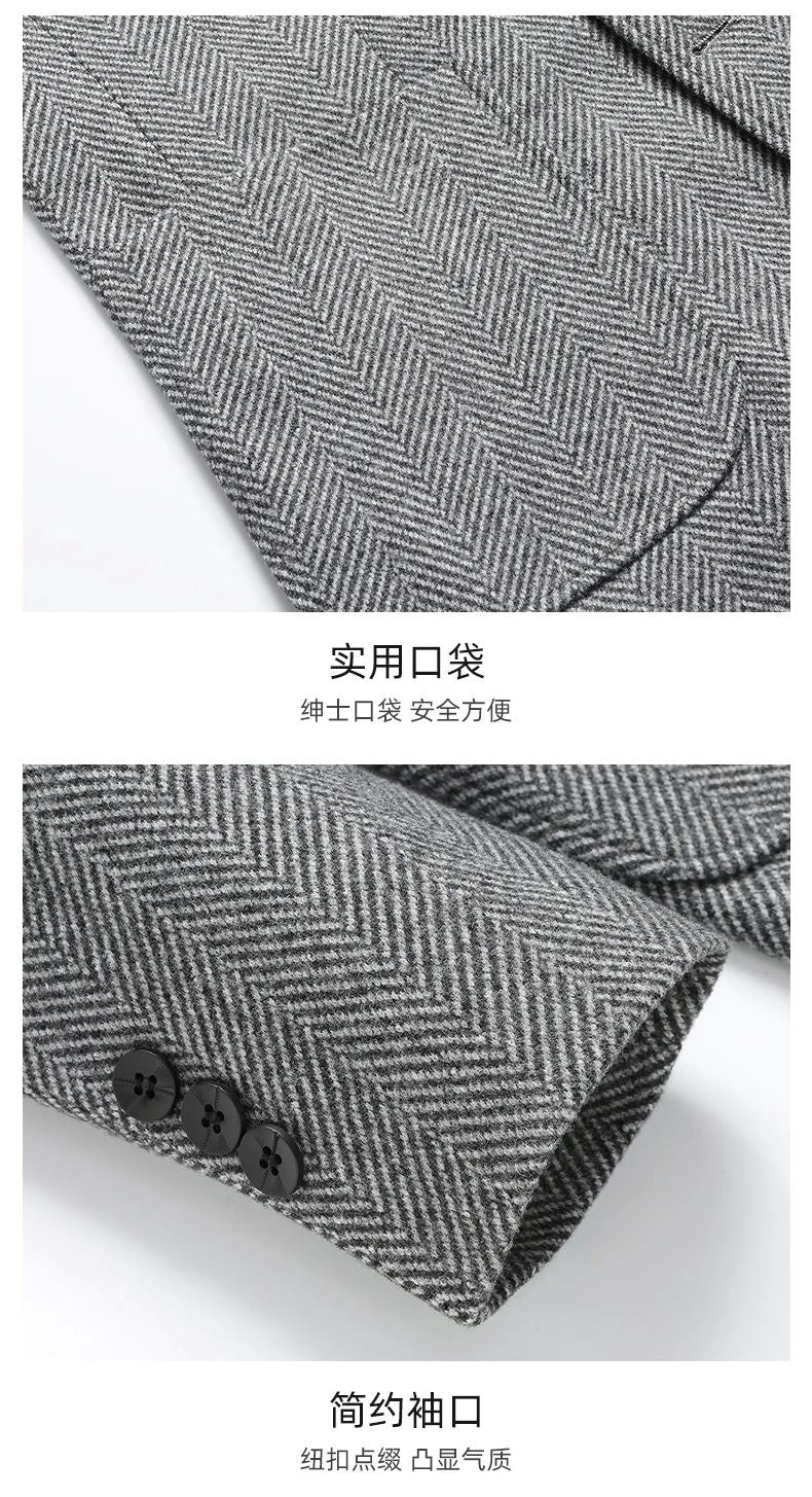 Mens Blazer Fashion Business Handsome Gentleman Korean Version of British Style Leisure Slim Solid Color Wedding Work Blazer