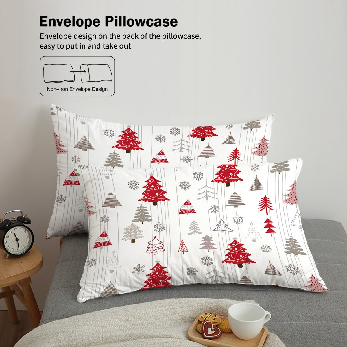3-piece Christmas themed Christmas tree pattern print (1 duvet cover+2 pillowcases, no core) comfortable bedding set