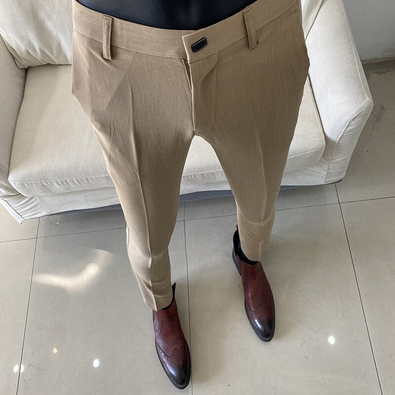 Men Suit Pant 2025 Autumn Solid Elastic Waist Dress Pants Calça Masculina Men Slim Business Office Social Ankle Length Trousers