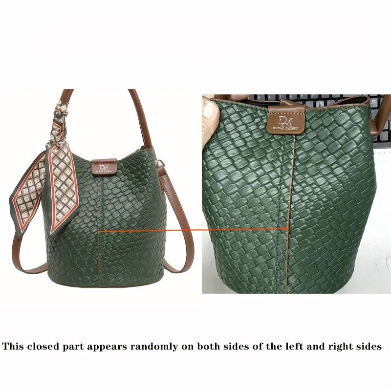 Women's Woven Bucket Bag.Deep Brown/Beige/Green/Black.Detachable Strap,Durable & Easy Clean.For Travel & Formal Events.Shop Now!