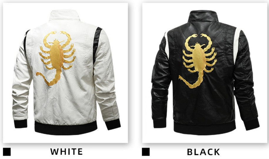 New Jacket StreetWear Men Fashion Scorpion Embroidery Motorcycle Bliker Locomotive PU Leather Jackets Windbreaker Mens Clothing