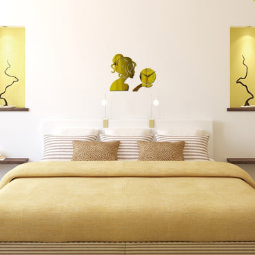 Beauty Lady Portrait Wall Clock Digital Quartz Watch Acrylic 3D Mirror Stickers Living Room Home Decor Beauty Salon Wall Decor