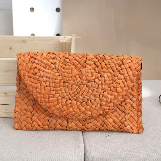 Fashion Beach Purse Women Summer Beach Bag Envelope Woven Clutch Solid Color Large Capacity Storage Bag Corn Husk Straw Hand Bag