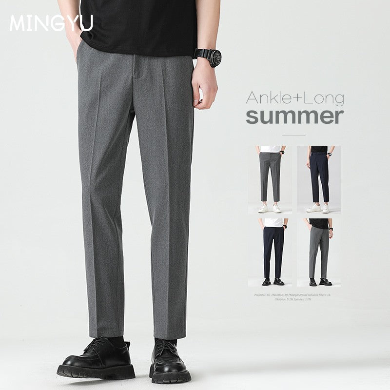 High Quality Lyocell Blend Summer Ankle Length Pants Men Business Elastic Waist Formal Suit Korean Social Work Trousers Male 40