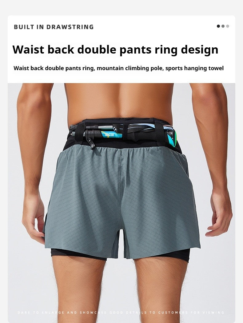 Men's Trail Running Shorts Quick Dry Double Layer with Liner & Waist Pocket Marathon Hiking Outdoor Training Athletic Breathable