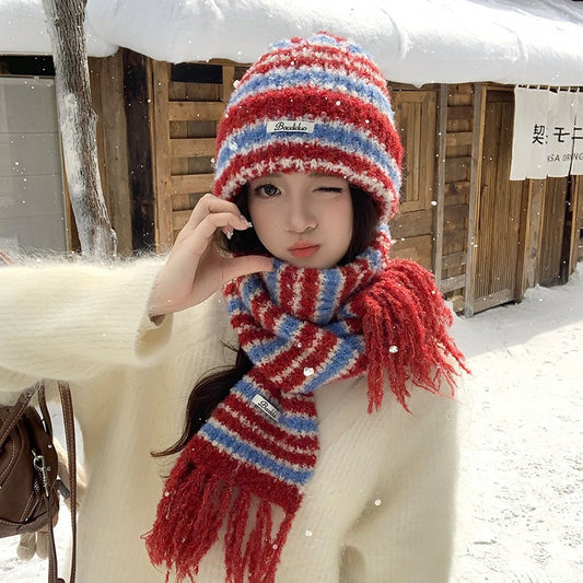 Rabbit Fur Hat New Autumn Winter Style Warm Beanie Large Head Circumference Jacquard Elegant Bucket Hat Women 56-58CM