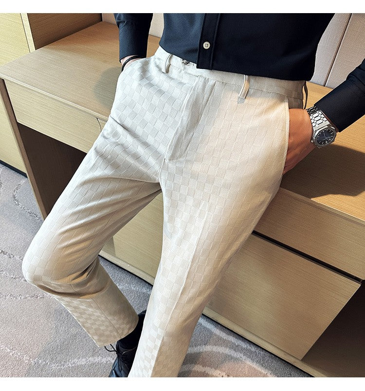 New Men Casual Plaid Suit Pants Fashion Men's Slim Fit Business Social Dress Pants Formal Wedding Social Party Male Trousers