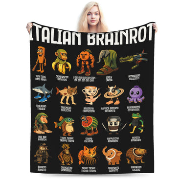 Warm Soft BlanketsStudents Picnic Italian Brainrot Funny Meme Throw Blanket Flannel Bedspread Bedroom Aesthetic Sofa Bed Cover