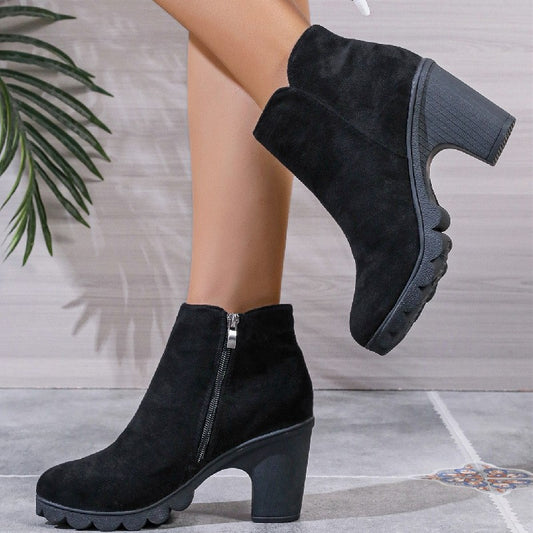 Women Platform Boots Women's Ankle Boots Autumn Fashion Elegant Faux Suede Elegant Concise Solid Colors High Heel Ankle Boots