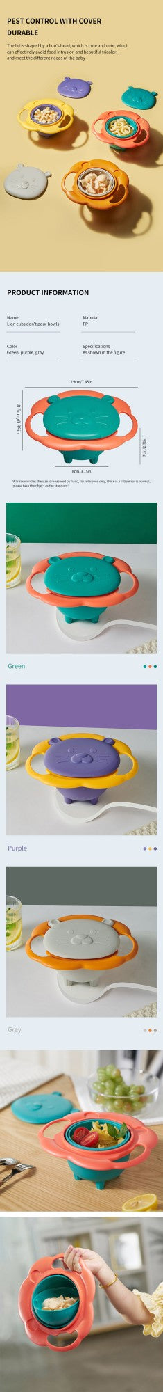 Baby Baby CHILDREN'S Bowl 360 Degree Rotation Gyro Bowl Lion Bowl Balance Bowl Do Not Pour Anti-scald and Anti-fall Eating Bowl