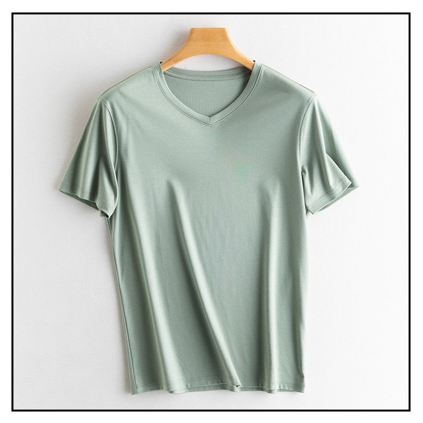 SuyaDream Mens Solid Tee Cotton Silk Blend Plain O neck Short Sleeved Cozy T Shirts 2025 Summer Simple Chic Top White Black